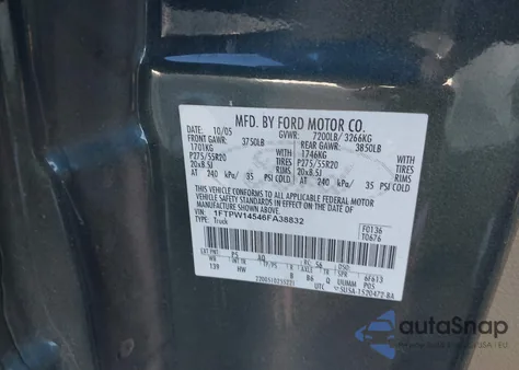 2006 Ford F-150 Fx4/Lariat/Xlt z USA, uszkodzony, nr VIN 1FTPW14546FA38832